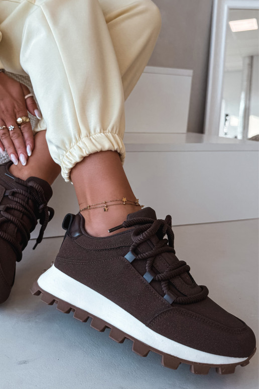 Buty Sportowe Sneakersy Na Platformie Czekoladowe Riadella