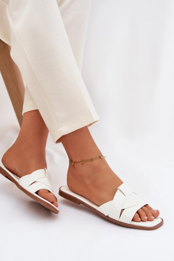 Women's Flat White Slides With Straps Marissae
