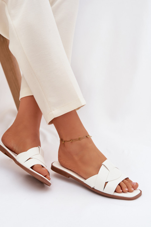 Women's Flat White Slides With Straps Marissae