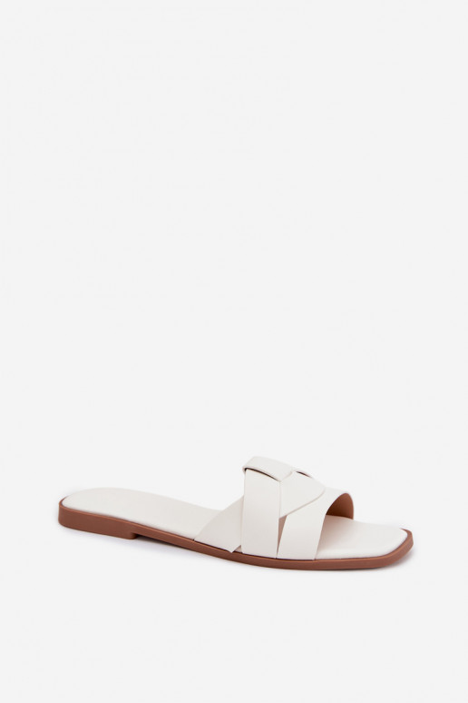 Women's Flat White Slides With Straps Marissae
