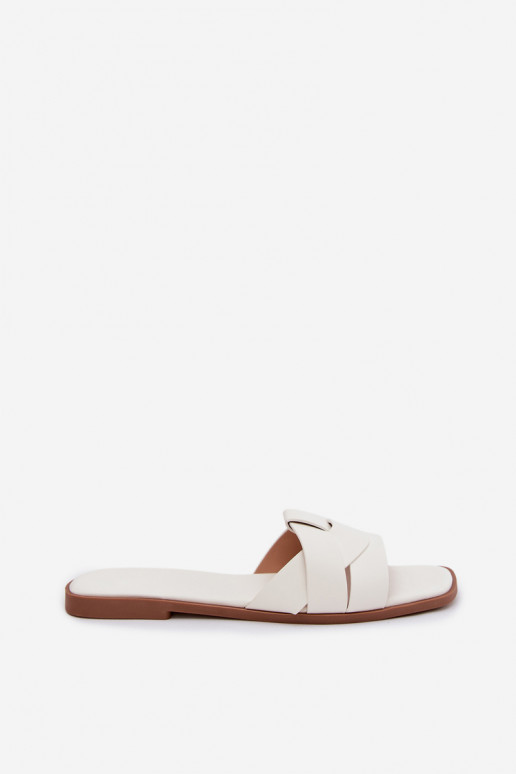 Women's Flat White Slides With Straps Marissae