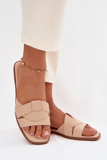 Women's Flat Beige Slides With Straps Marissae