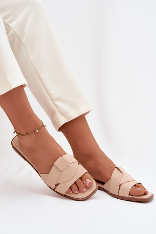 Women's Flat Beige Slides With Straps Marissae