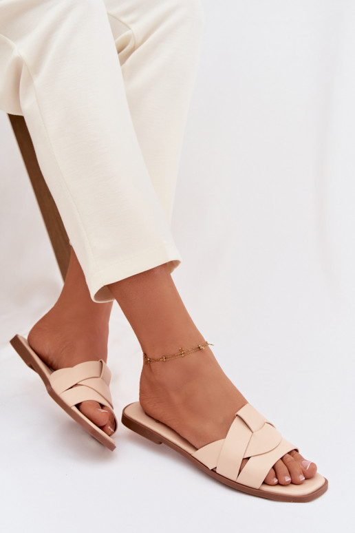 Women's Flat Beige Slides With Straps Marissae