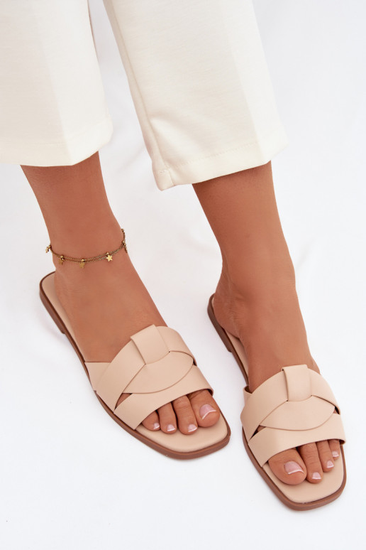Women's Flat Beige Slides With Straps Marissae