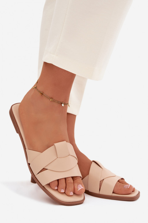 Women's Flat Beige Slides With Straps Marissae