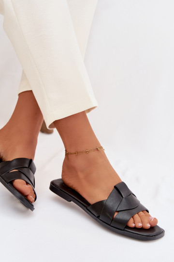 Women's Flat Black Slides With Straps Marissae