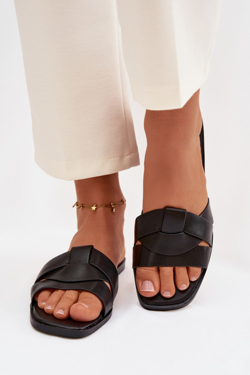 Women's Flat Black Slides With Straps Marissae