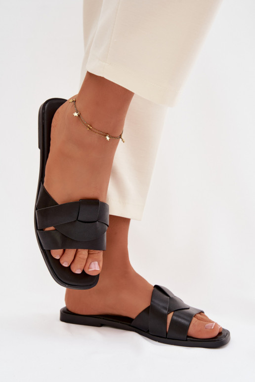 Women's Flat Black Slides With Straps Marissae