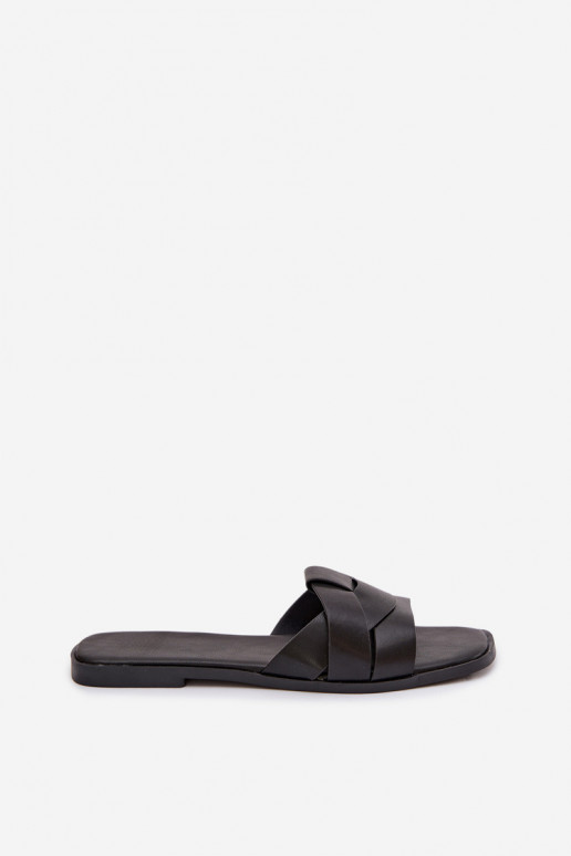 Women's Flat Black Slides With Straps Marissae