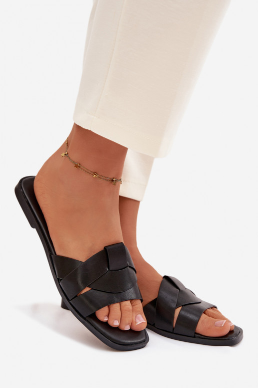 Women's Flat Black Slides With Straps Marissae