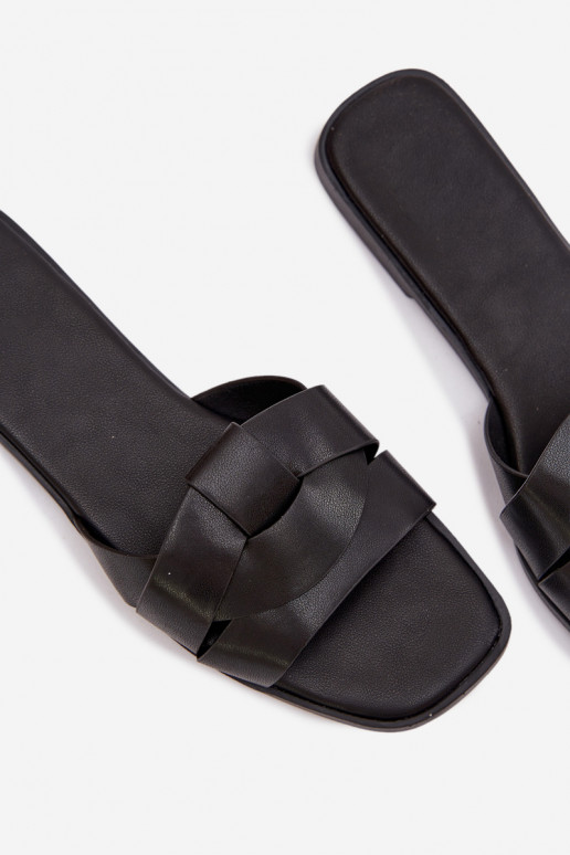 Women's Flat Black Slides With Straps Marissae