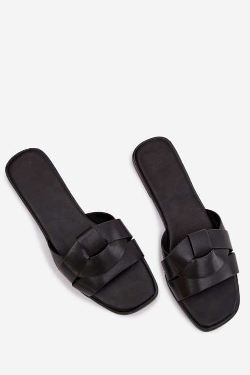 Women's Flat Black Slides With Straps Marissae