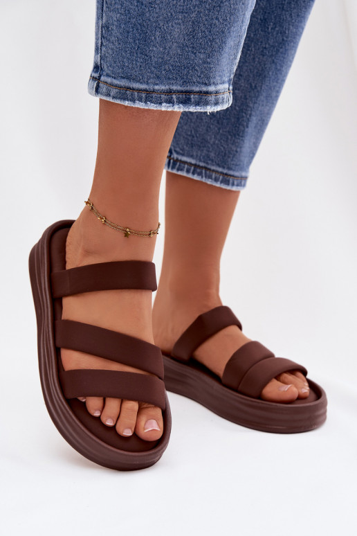 Material Women's Platform Sandals With Straps Chocolate Liorine