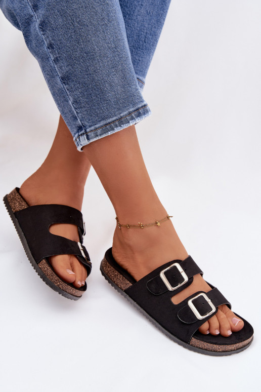 Women's Slide Sandals With Buckles Black Oliena