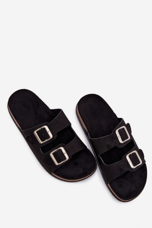 Women's Slide Sandals With Buckles Black Oliena