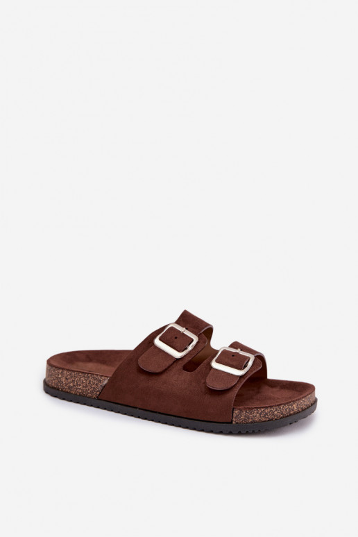 Women's Chocolate Brown Slides With Buckles Oliena