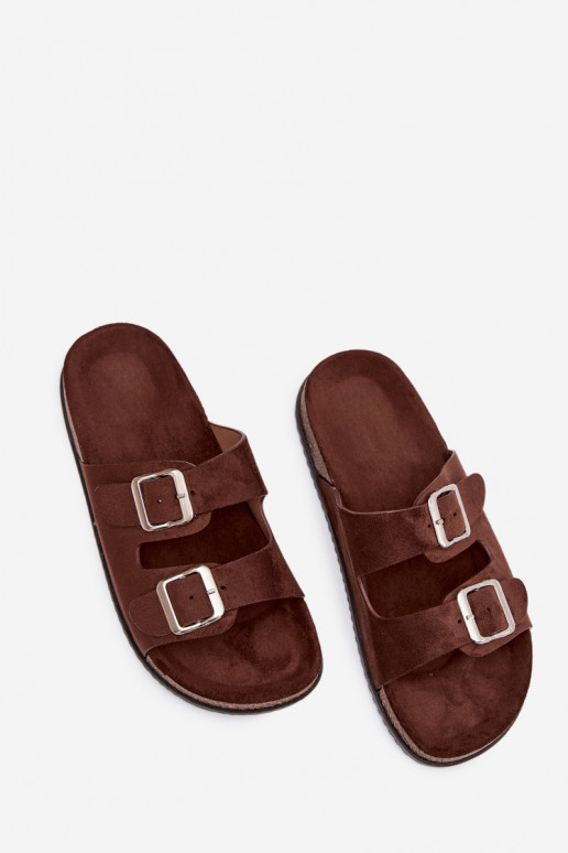 Women's Chocolate Brown Slides With Buckles Oliena