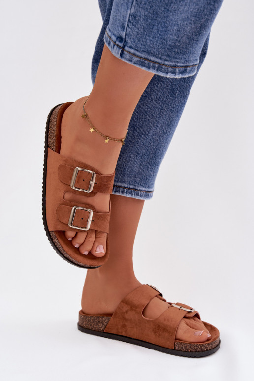 Women's Slides With Buckles Camel Oliena