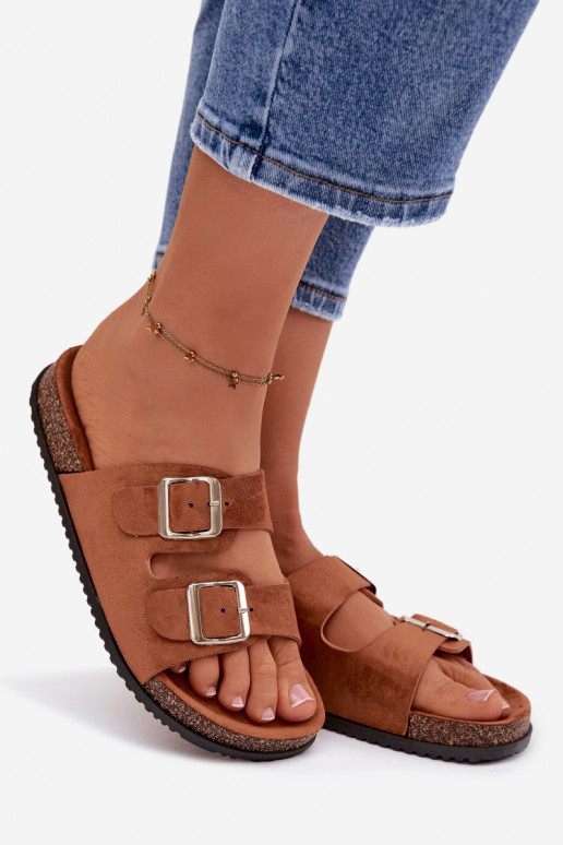Women's Slides With Buckles Camel Oliena