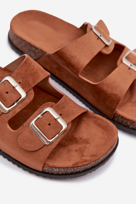 Women's Slides With Buckles Camel Oliena