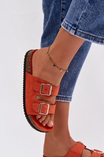 Women's Orange Slides With Buckles Oliena 2