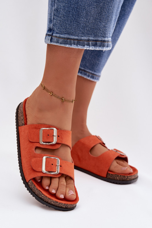 Women's Orange Slides With Buckles Oliena