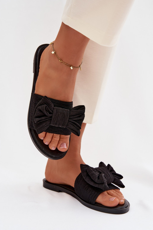 Women's Flat Heel Slippers With Bow Black Amivelle
