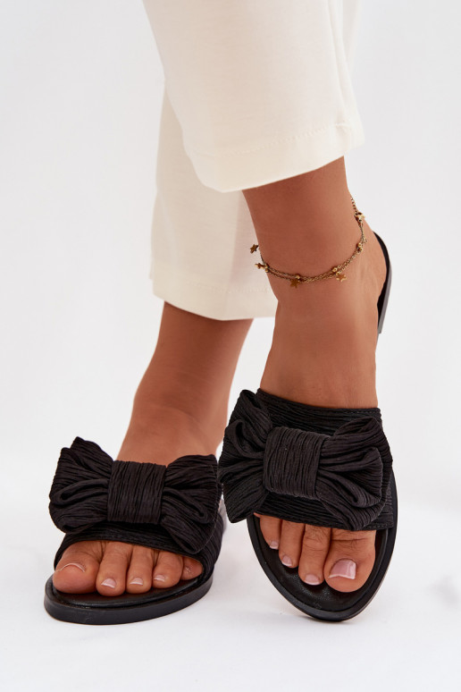 Klapki Damskie Na Płaskim ObcasiewithKokardą Czarne Amivelle