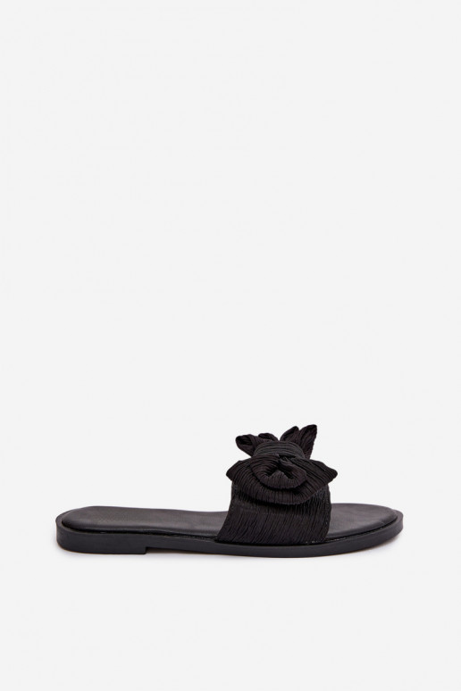 Women's Flat Heel Slippers With Bow Black Amivelle