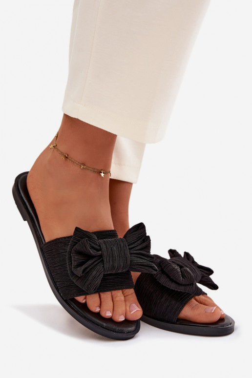 Women's Flat Heel Slippers With Bow Black Amivelle