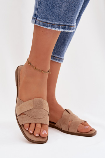 Women's Flat Sandals With Straps Eco Suede Beige Florane