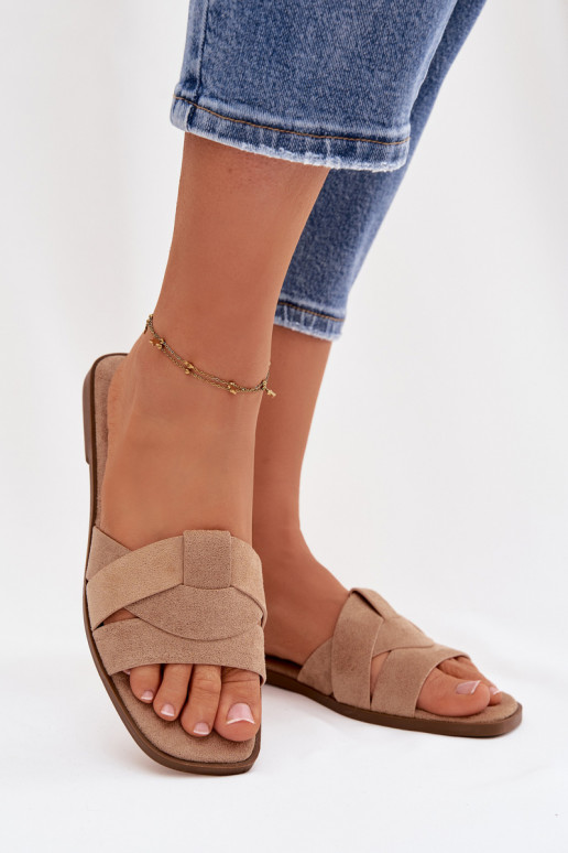 Women's Flat Sandals With Straps Eco Suede Beige Florane