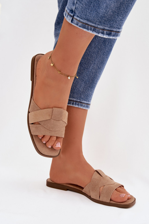 Women's Flat Sandals With Straps Eco Suede Beige Florane