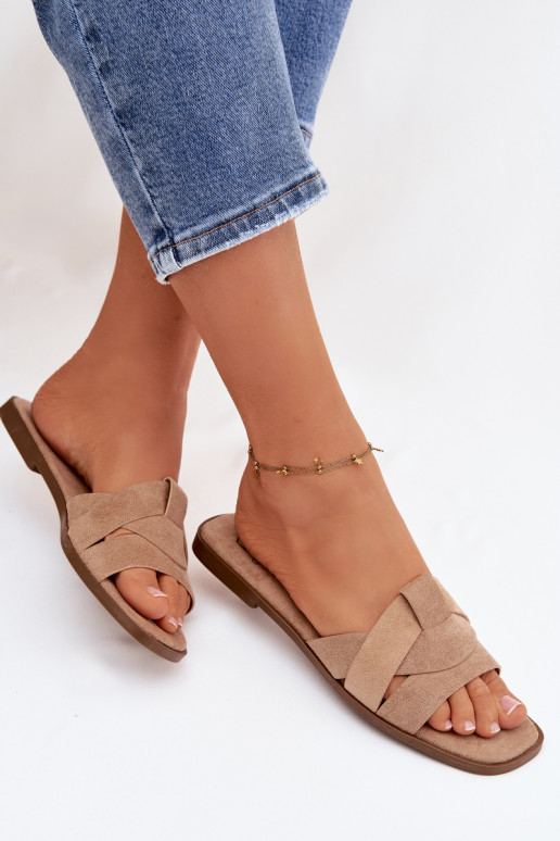 Women's Flat Sandals With Straps Eco Suede Beige Florane