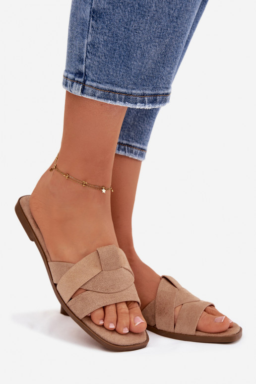 Women's Flat Sandals With Straps Eco Suede Beige Florane