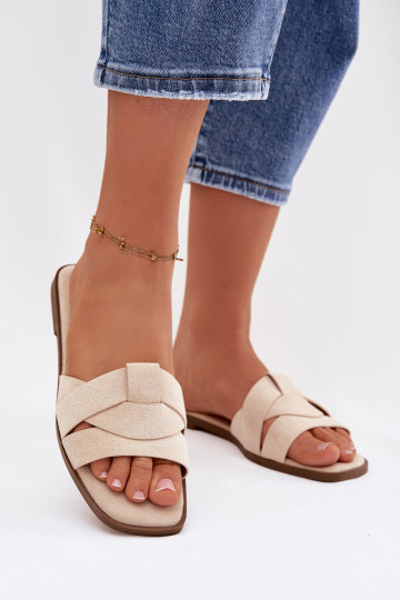 Women's Flat Sandals With Straps Eco Suede Light Beige Florane