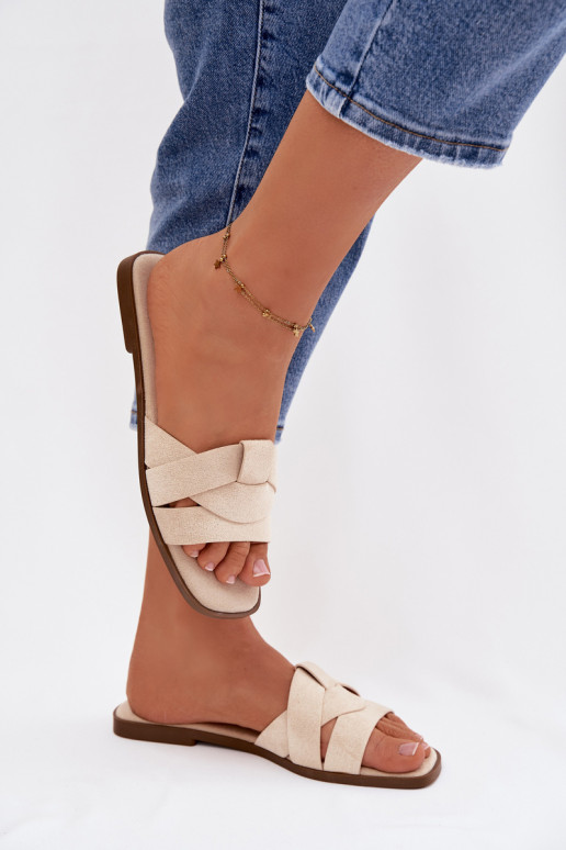 Women's Flat Sandals With Straps Eco Suede Light Beige Florane