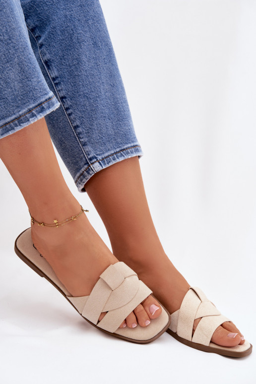 Women's Flat Sandals With Straps Eco Suede Light Beige Florane