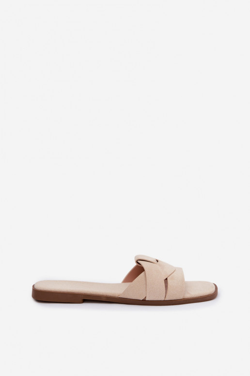 Women's Flat Sandals With Straps Eco Suede Light Beige Florane