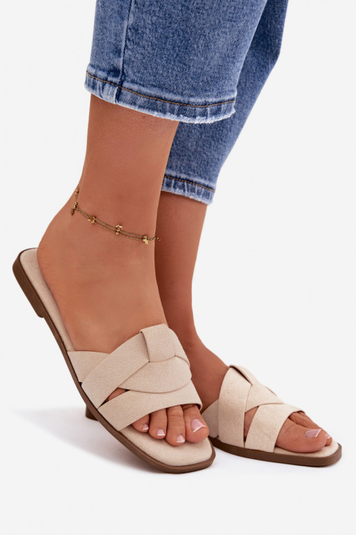 Women's Flat Sandals With Straps Eco Suede Light Beige Florane