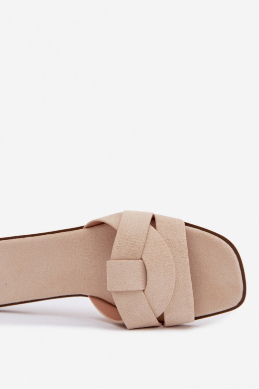 Klapki Damskie PłaskiewithPaskami Eko Zamszowe Jasnobeżowe Florane