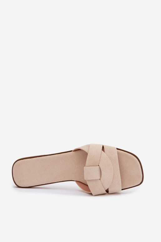 Klapki Damskie PłaskiewithPaskami Eko Zamszowe Jasnobeżowe Florane