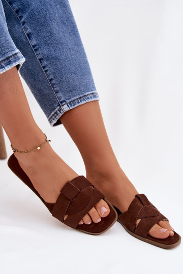 Women's Flat Eko Suede Chocolate Strapped Sandals Florane