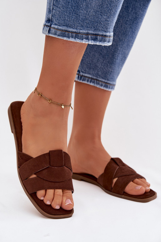 Women's Flat Eko Suede Chocolate Strapped Sandals Florane