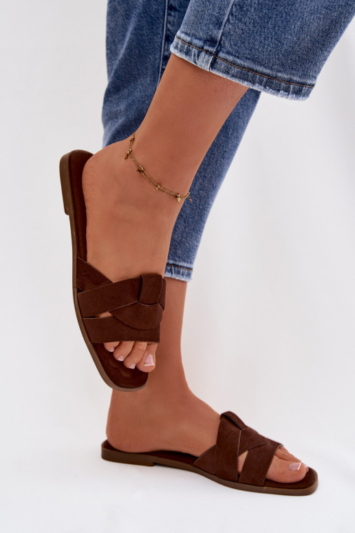Women's Flat Eko Suede Chocolate Strapped Sandals Florane