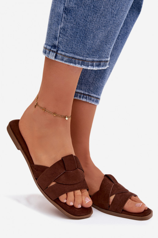 Women's Flat Eko Suede Chocolate Strapped Sandals Florane