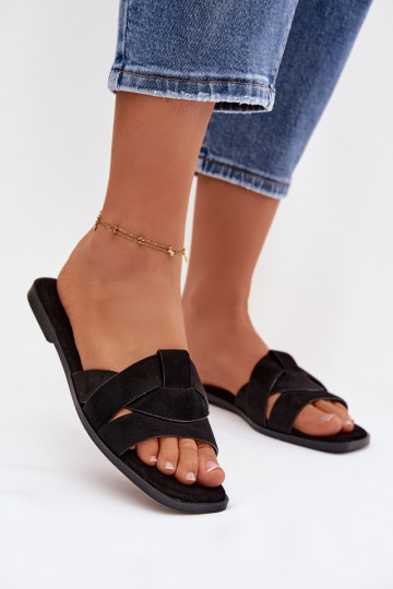 Women's Flat Sandals With Straps Eco Suede Black Florane