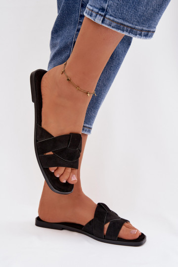 Women's Flat Sandals With Straps Eco Suede Black Florane 2