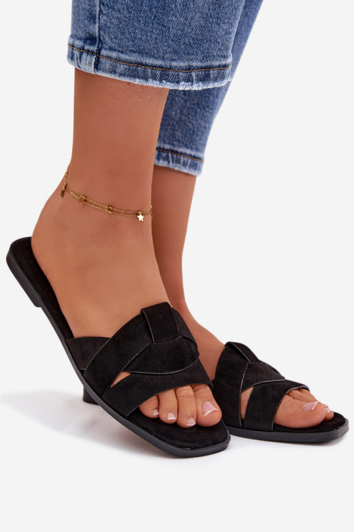 Women's Flat Sandals With Straps Eco Suede Black Florane